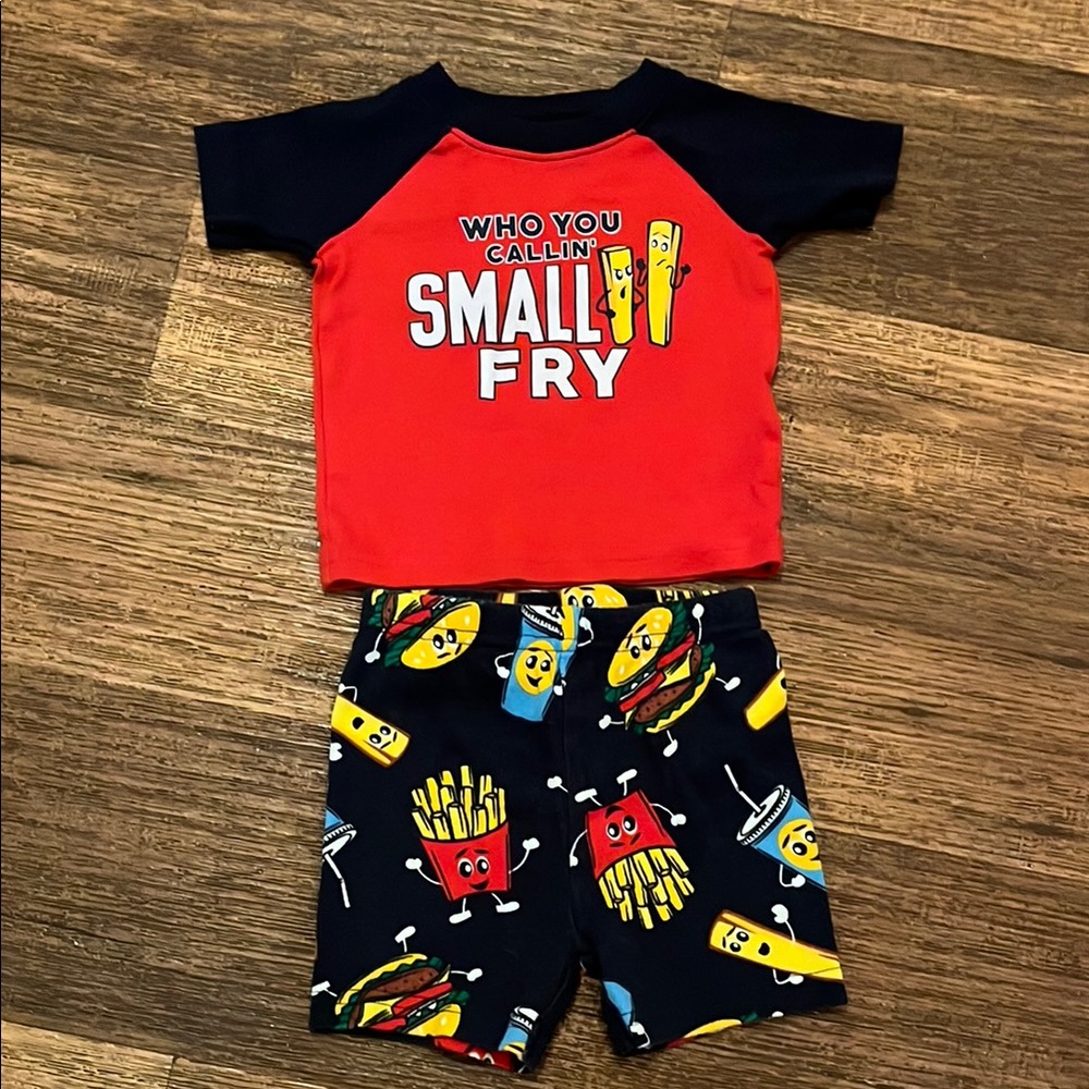SMALL FRY Red & Navy 0 to 3 months The Children Pace 2pc Shorts Outfit